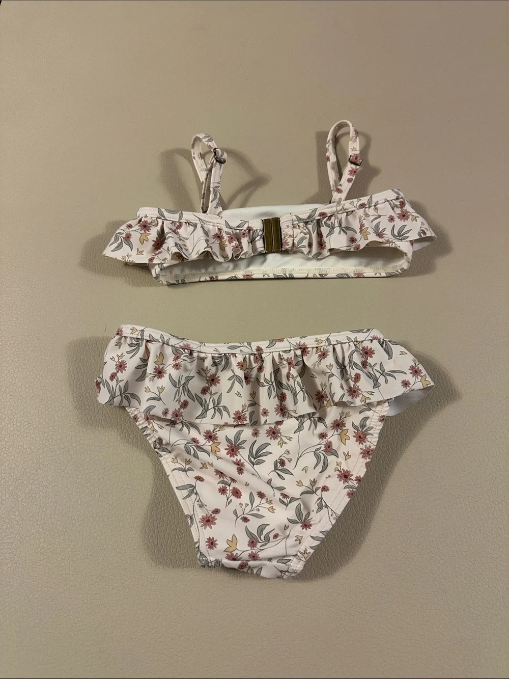 Rylee + Cru Girls Floral Ruffle Bikini in Cream, Pink, Green